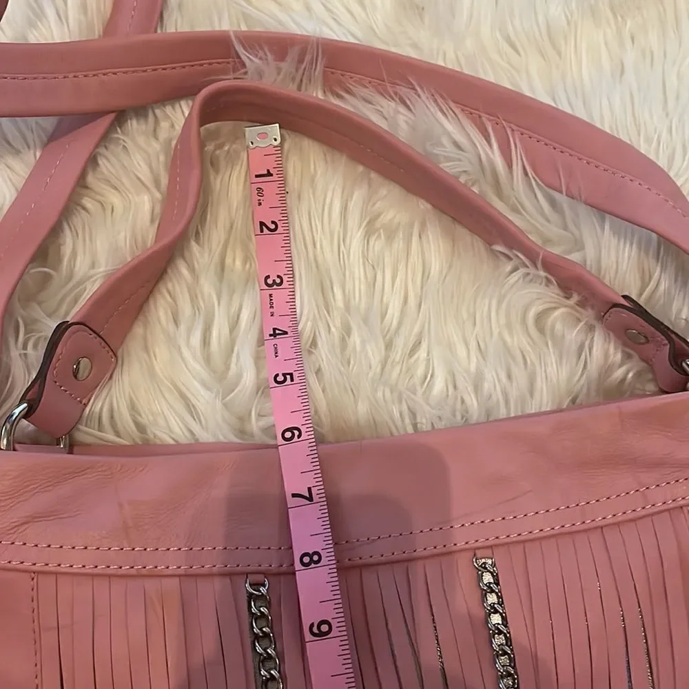 B. Makowsky Alexis Pink Fringe Leather Shoulder Crossbody Bag